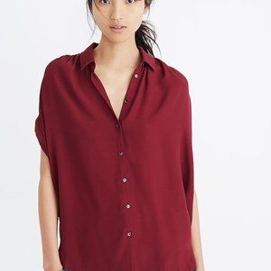 Madewell Central Drapey Short Sleeve Shirt / Top in Burgundy Red - Size M